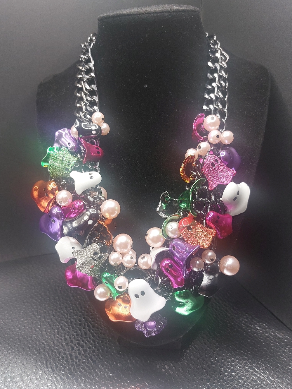 Betsey Johnson Halloween Colorful Ghosts Chunky Bib Statement Necklace - Picture 3 of 16